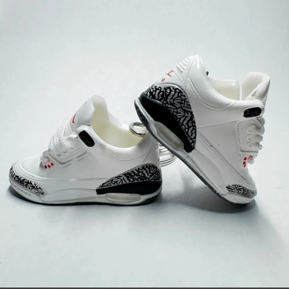 Air Jordan 3 Retro White Cement Reimagined Red Sneaker Keychain Pair Shoe Box 3D